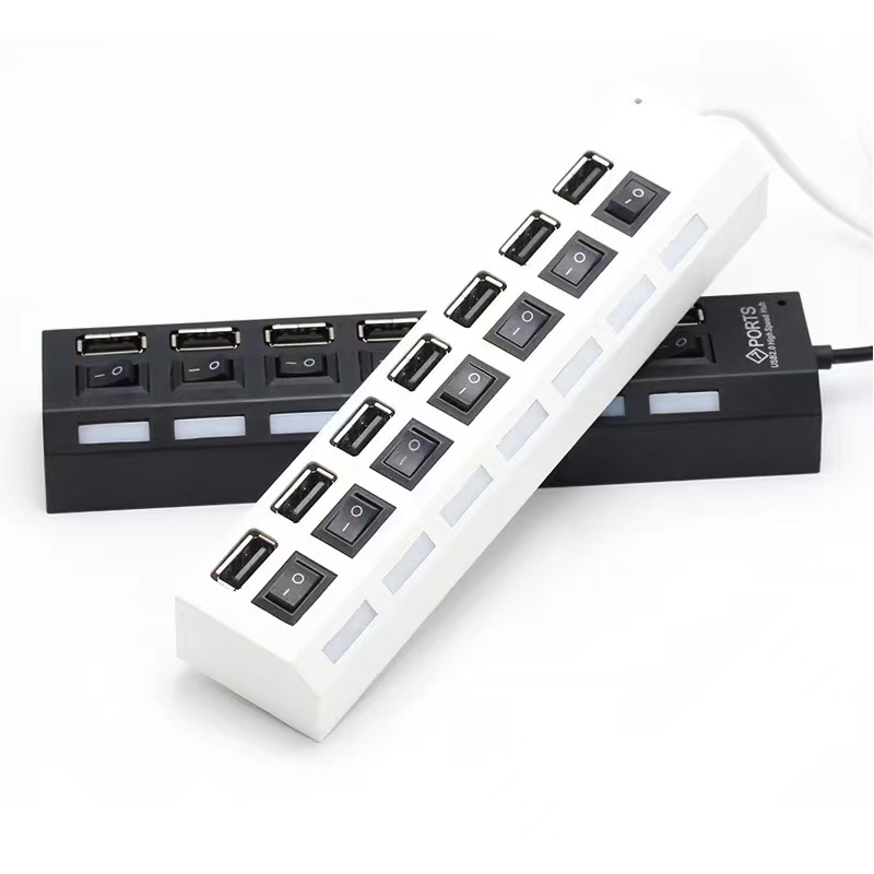 Adaptador expansor USB HUB 2,0 de alta velocidad, 4/7 puertos, divisor Multi USB, extensor múltiple con interruptor de lámpara LED para PC y portátil