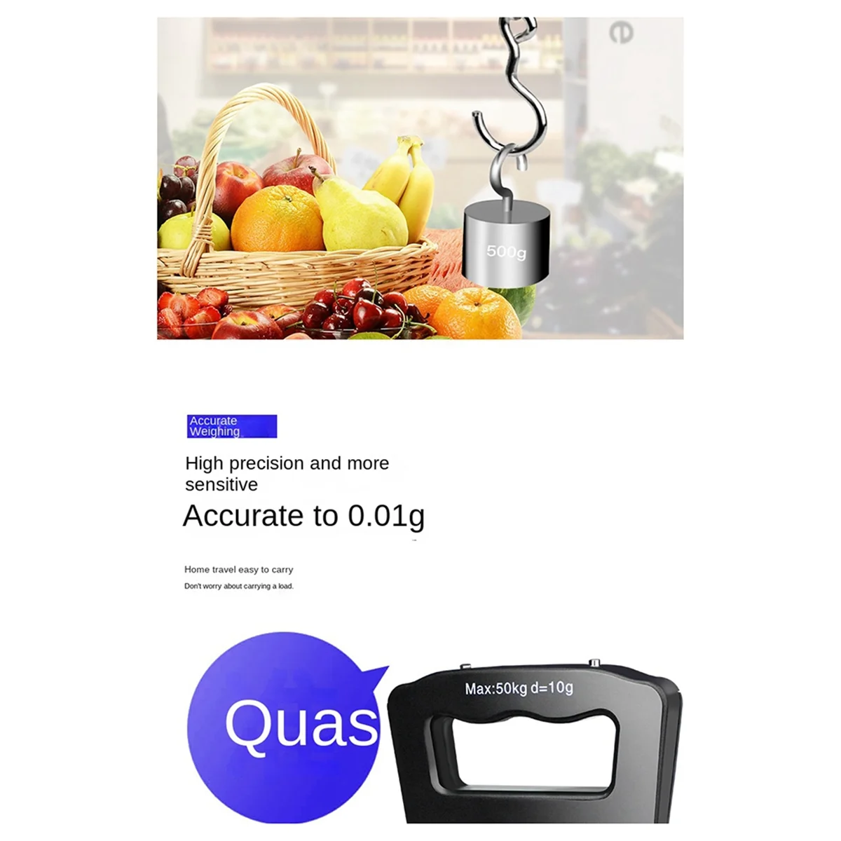 A72P 50KG Travel Luggage Scale Portable Handheld Electronic Scale with Hook Weighing, Express Fishing Handheld Scale