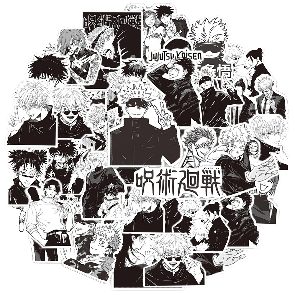 10/30/65pcs 블랙 화이트 Jujutsu Kaisen 애니메이션 스티커 DIY 컴퓨터 전화 케이스 일기 멋진 만화 비닐 장식 스티커 데칼