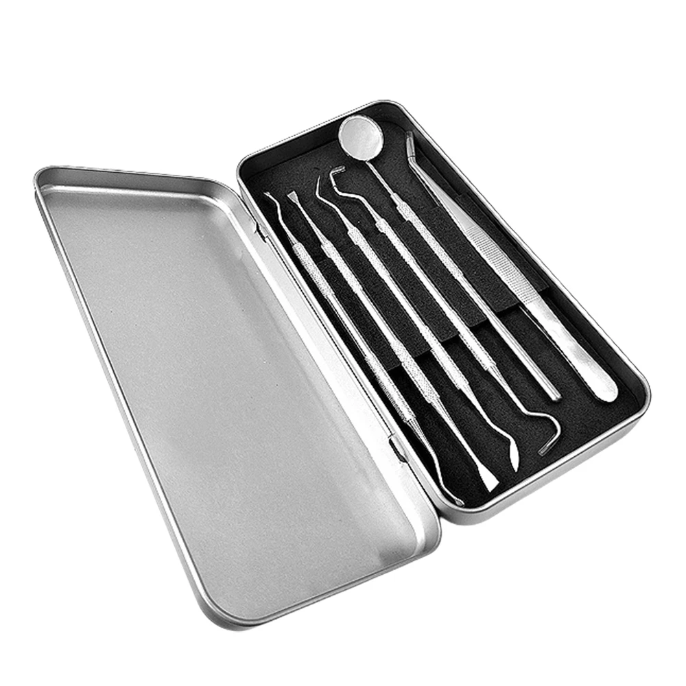Sterilizzabile 6 pz/scatola Dentista Preparato Cassetta Degli Attrezzi In Acciaio Inox Specchio Dentale Sonda Pinzette Odontoiatria Cura Attrezzature Da Laboratorio