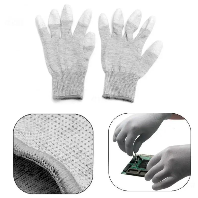 Anti-Static ถุงมือลื่น ESD อิเล็กทรอนิกส์ถุงมือทํางาน PU เคลือบนิ้วมือสําหรับแล็ปท็อปซ่อมโทรศัพท์ชุดเครื่องมือ 1 คู่