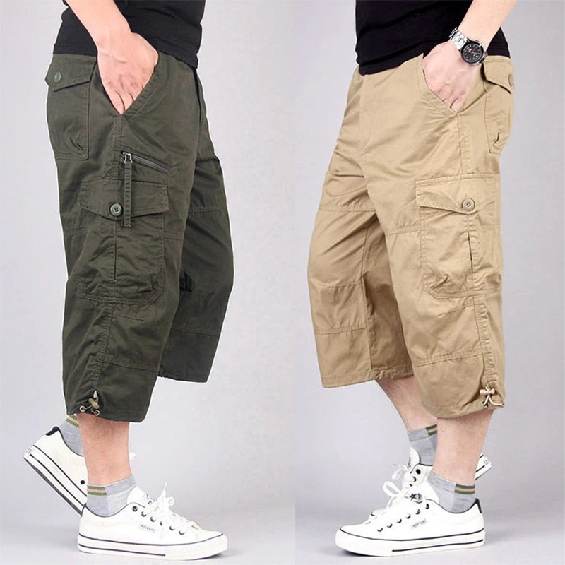 Short Cargo longue pour hommes, multi-poches, décontracté, en coton, élastique, Capri, militaire, tactique, culotte chaude, 5XL, été