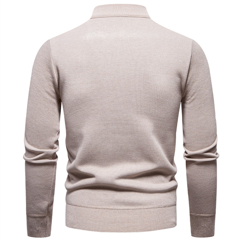Autumn Winter Men's Half Zipper Knitted Pullovers Solid Slin Fit Casual Sweater Male Fleece Warm Stand Collar Pullover Sweaters