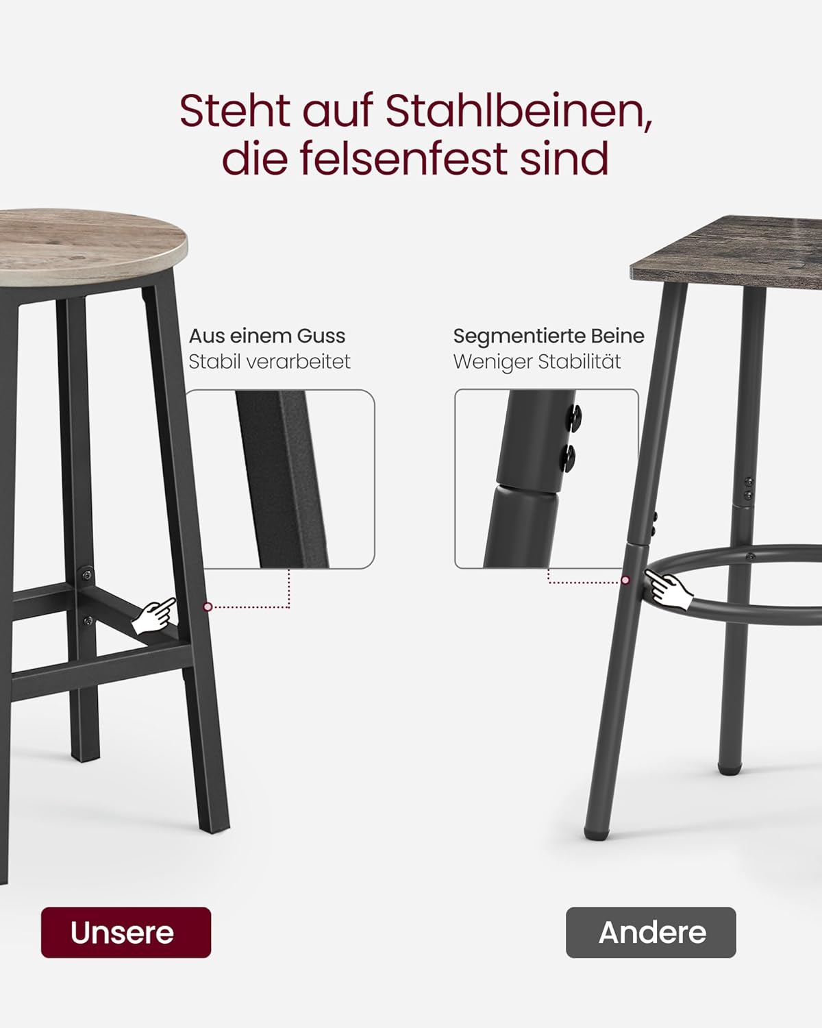 Barhocker, 2er-Pack, Küchenstuhl, High-Sitz, with Footrest, for Kitchen, Wohnzimmer, Classic Oak Beige and White, LBC032W09