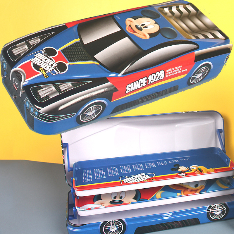 Disney Stitch Pixar Cars ดินสอเด็กกล่องเครื่องเขียนขนาดใหญ่ความจุ Mcqueen รถสามมิติกล่องของขวัญอนุบาล
