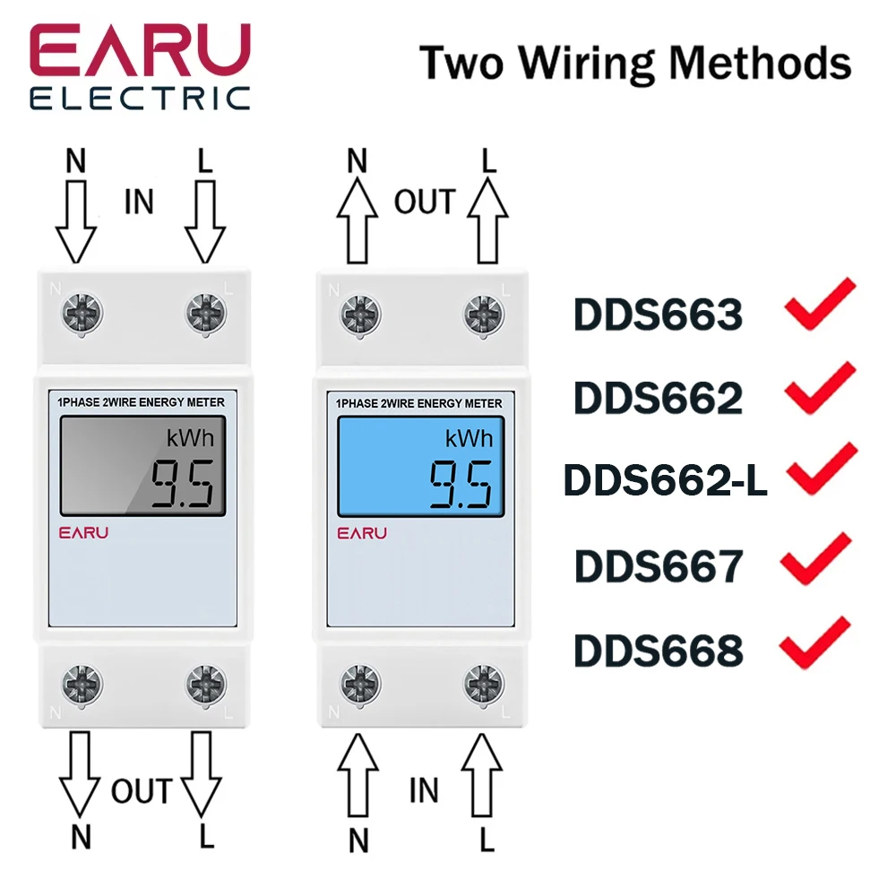 Single Phase LCD Digital Energy Meter Reset Zero kWh Voltage Current Power Consumption Counter Electric Wattmeter 230V Din Rail