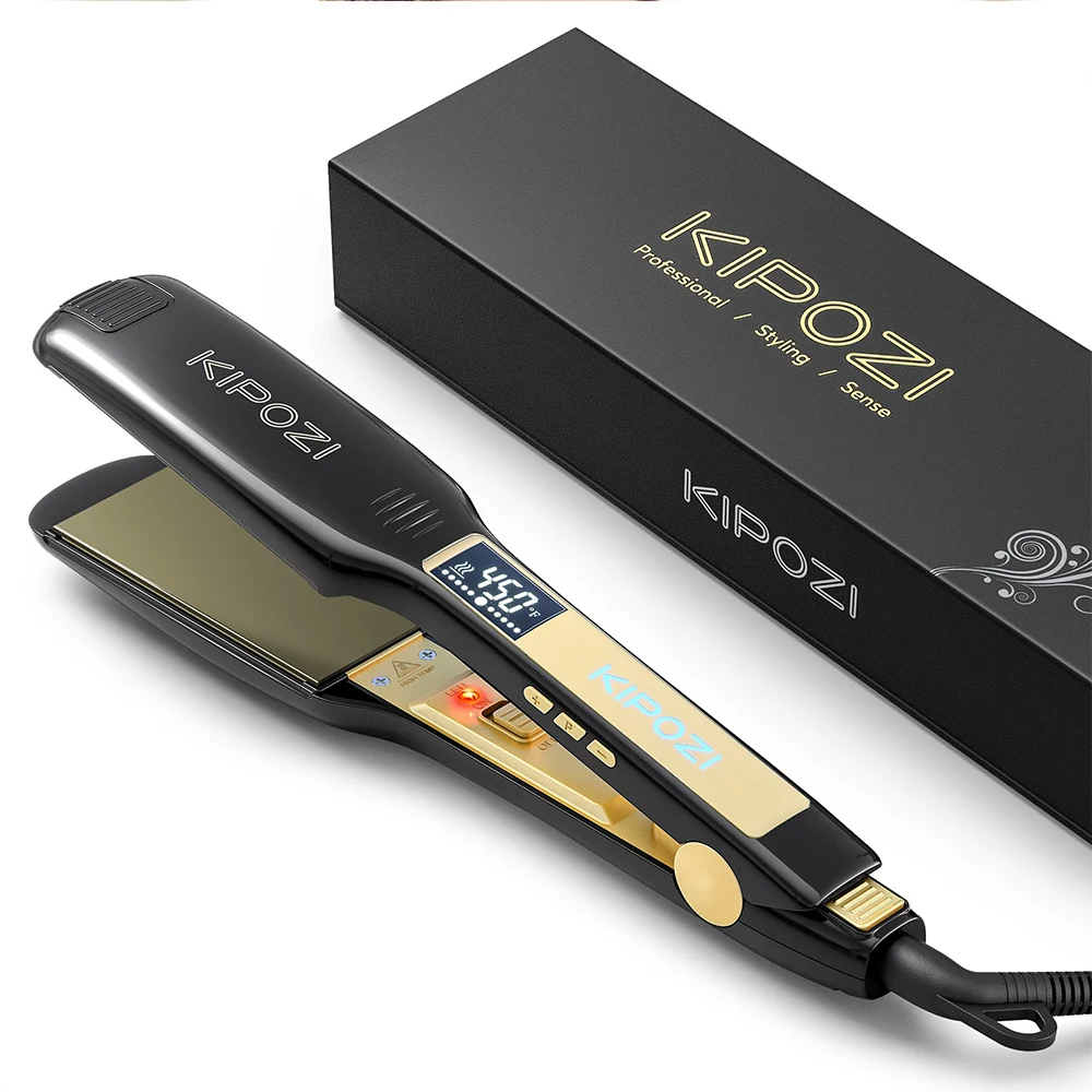 KIPOZI Professioneller Titan-Glätteisen-Haarglätter mit digitalem LCD-Display, Dual-Voltage-Lockenstab mit sofortiger Heizung