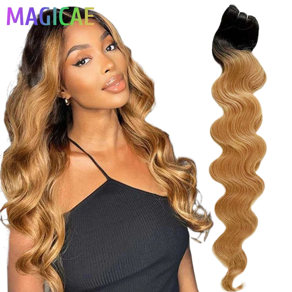 30 Polegadas Ombre Loiro T1B/27 #   200g Body Wave Marrom M816 Piano 27/613 Sliver Branco 60 #   Pacotes de tecelagem de cabelo sintético resistentes ao calor