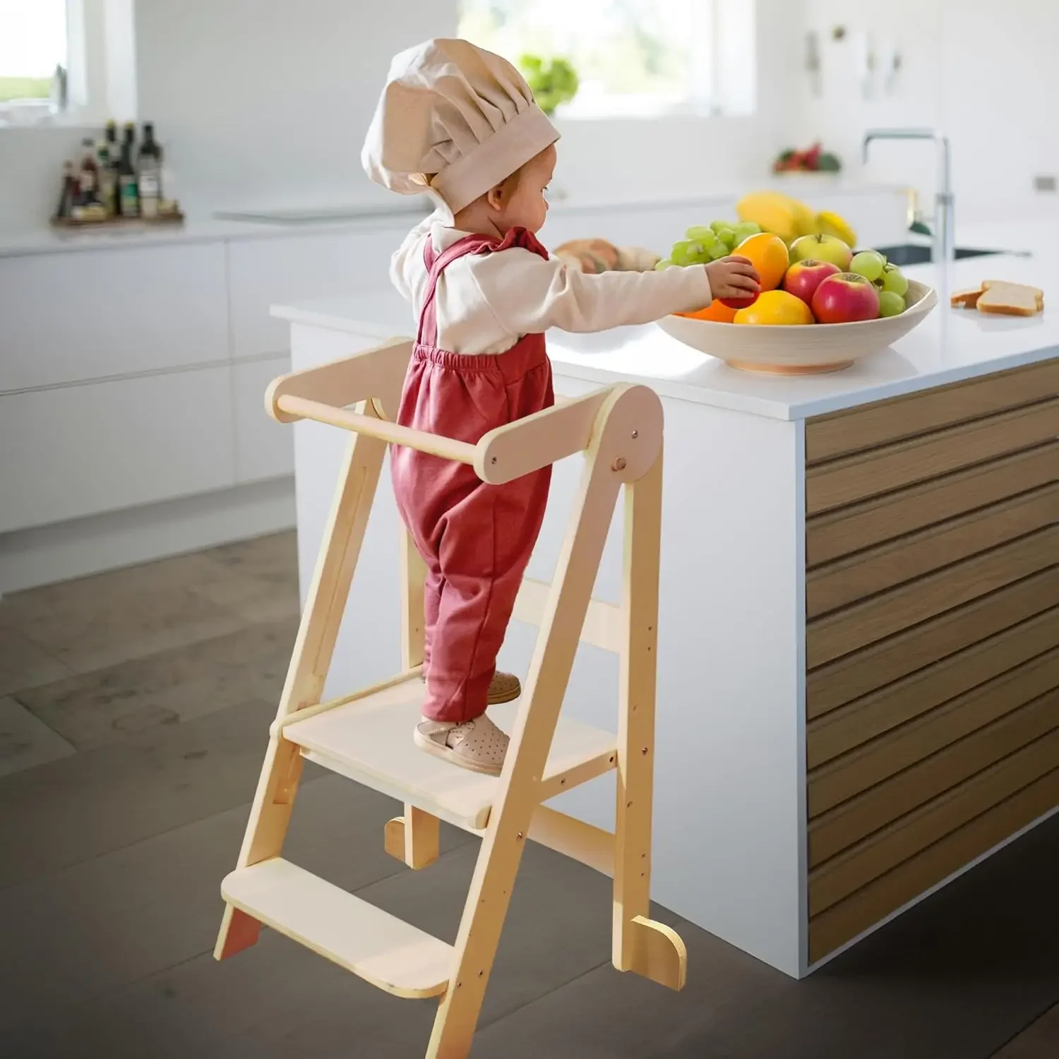 幼児タワー 3-in-1 調節可能なモンテッソーリ学習タワー |   キッチン用折りたたみ式踏み台 |   天然木（1～6年）