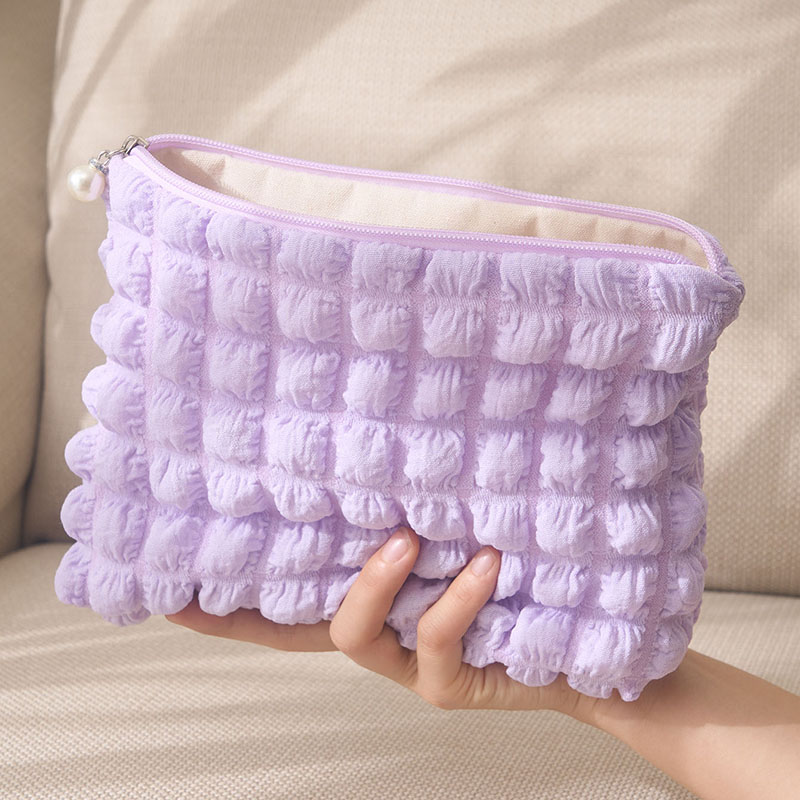 Bolsa cosmética portátil com zíper para senhora, bolsa de maquiagem macia para meninas, popular boho reutilizável, capacidade de pano de bolha