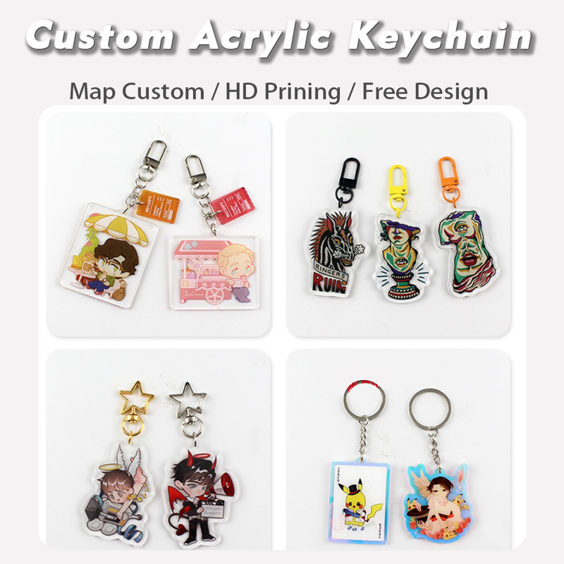 Customized Acrylic Double Stand Anime Key Chain Ring Cartoon Figure Standee Keyring Custom Photo Keychain 2 Side Printing Coated