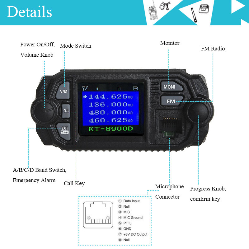 QYT KT-8900D Walkie Talkie 25 W Dualband VHF/UHF 136–174/400–480 MHz Quad Watch 10 km Auto-Mobilfunkgerät