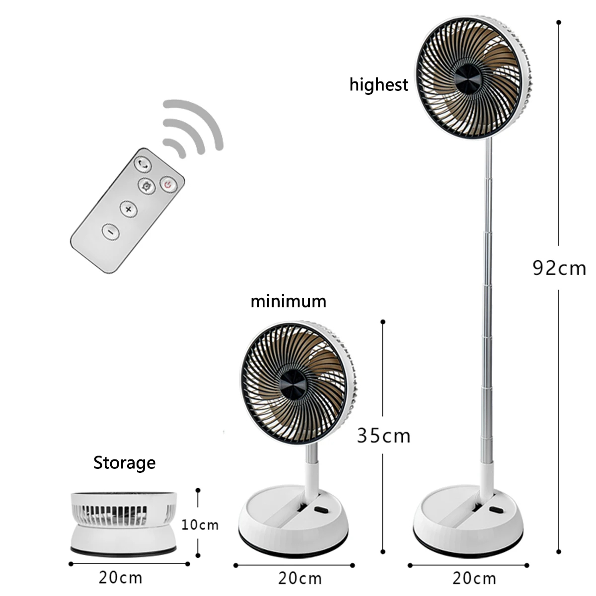 Tragbarer oszillierender Standventilator mit Fernbedienung, faltbarer Schreibtischventilator, wiederaufladbarer, batteriebetriebener Standventilator für Camping