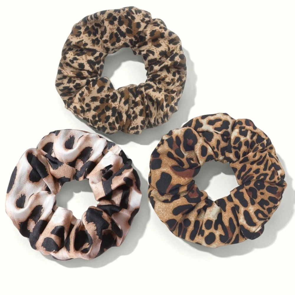 1/3/6 pçs leopardo impressão scrunchies laço de cabelo corda faixa de cabelo titular rabo de cavalo elegante feminino acessórios para o cabelo chiffon casual