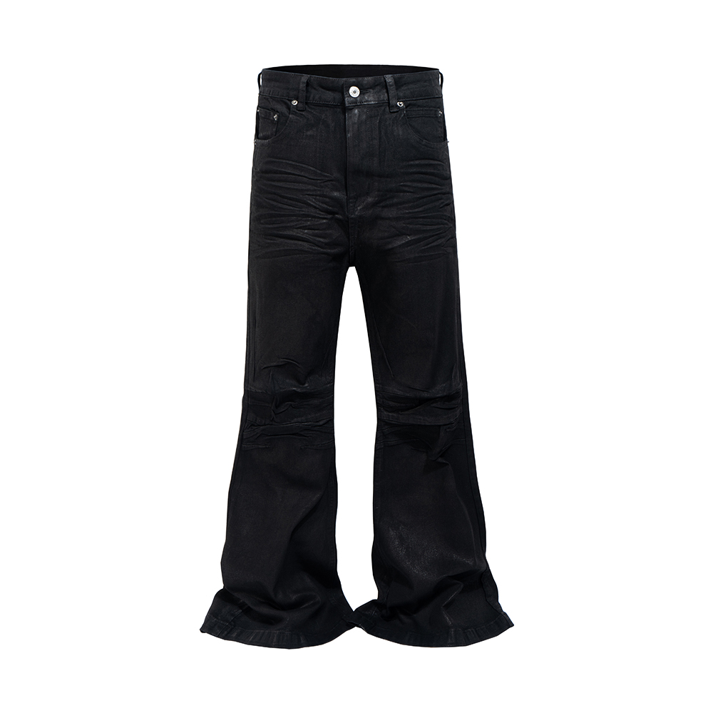 Streetwear Black Glue Coated Boot Cut dla mężczyzn i kobiet Straight Baggy Casual Flare Pants Oversized Loose Denim Trousers