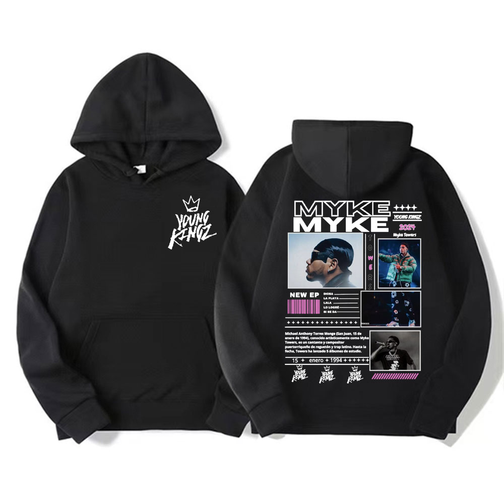 Sudadera con gráfico de portada del álbum de rapero Myke Towers, sudaderas con capucha Harajuku de Hip Hop para hombre, Jersey informal de lana con capucha, ropa de calle
