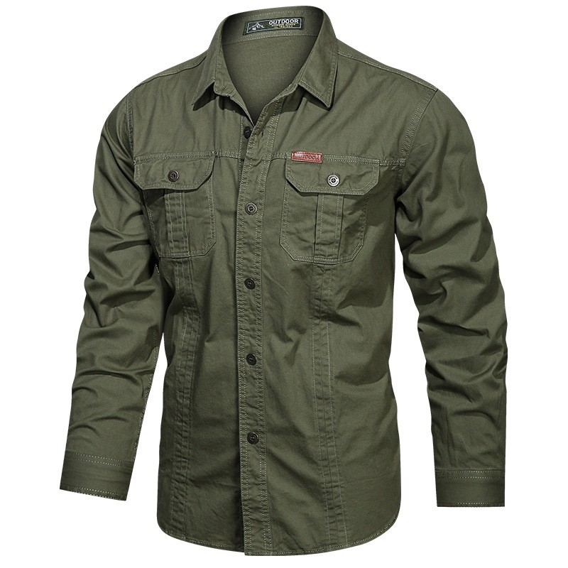Camicia cargo primavera autunno uomo manica lunga camicie casual in cotone Camisa Militar di alta qualità overshirt marchio di abbigliamento camicetta bianca