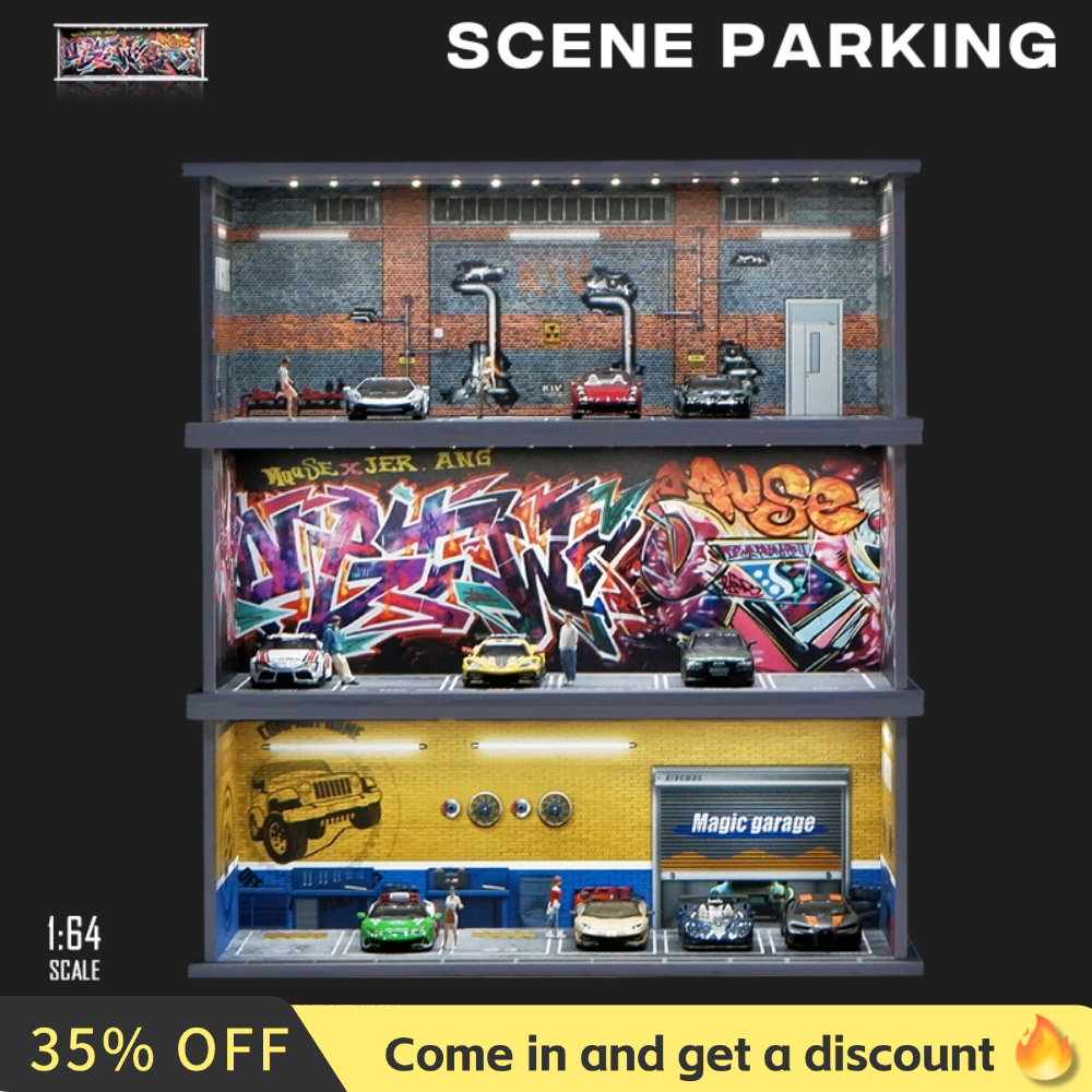 1/64 Model Parking Space Car Parking Space with Lights Simulated Decoration Scene (figures and cars not included)
