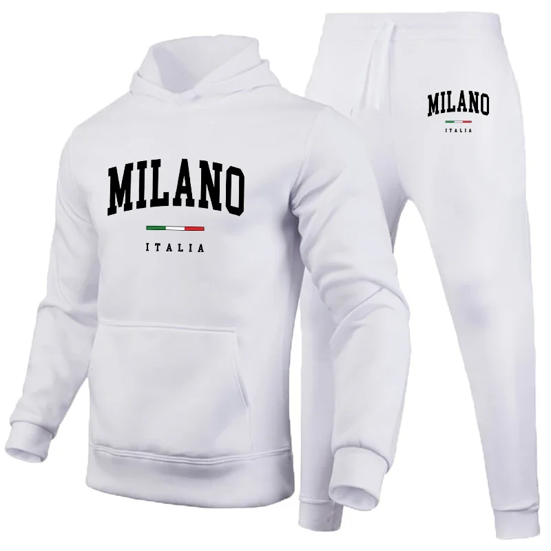 Conjunto de Sudadera con capucha de lujo para hombre, sudadera con estampado Milano, pantalón de chándal para hombre, Tops con capucha, pantalones para correr, traje, ropa de calle informal, chándal