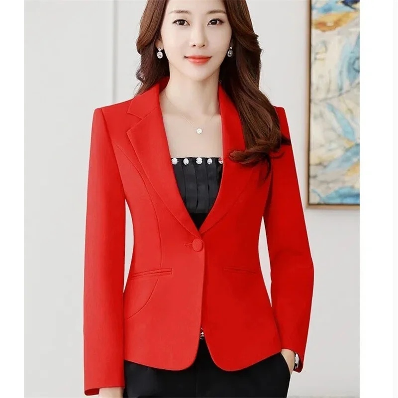 Chaqueta de traje informal para mujer, blazer corto ajustado de moda coreana, Top de traje de Color liso, primavera y otoño, 2023
