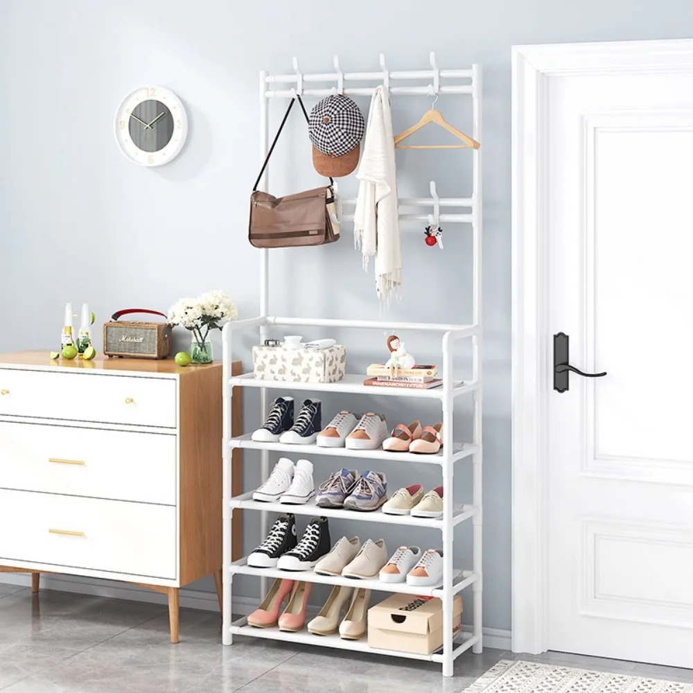 Multi-camada sapato rack casaco rack de armazenamento porta sapato prateleira diy cabide roupas secagem casa dormitório varanda hall móveis
