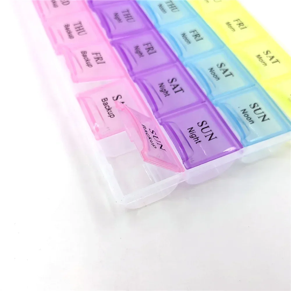 1PCS 4 แถว 28 สี่เหลี่ยม/3 แถว 21 กริด/2 แถว 14 กริดรายสัปดาห์ 7 วันแท็บเล็ตกล่องยาผู้ถือยาคอนเทนเนอร์กรณี