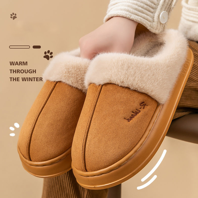 Plüsch Baumwolle Hausschuhe Herbst Winter Hause Schuhe Indoor Dicke Sohle Rutschfeste Kaschmir Warme Mode Dias