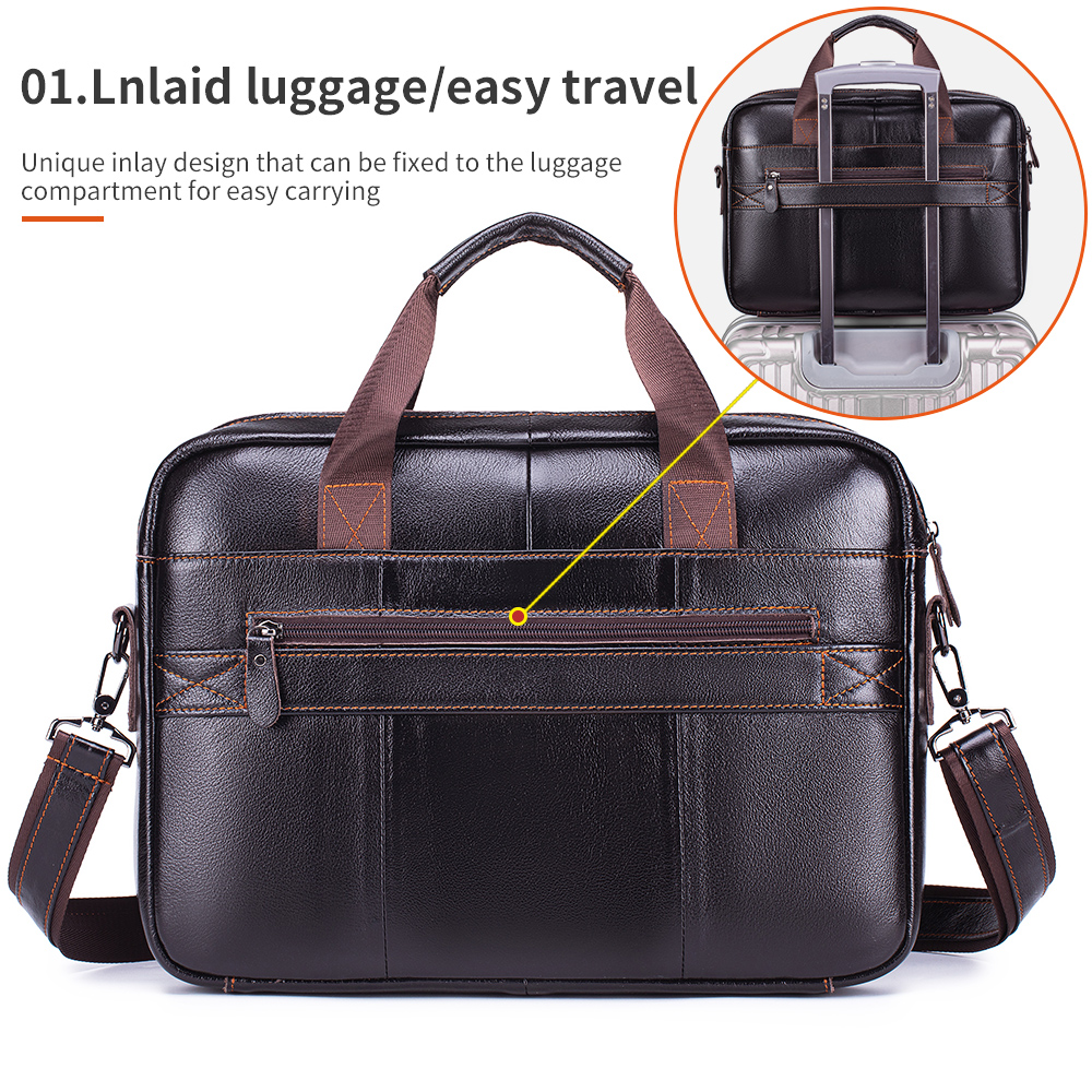 STEEL LION leather men's briefcase, large capacity business office bag, cowhide computer bag, can be carried by hand or shoulder