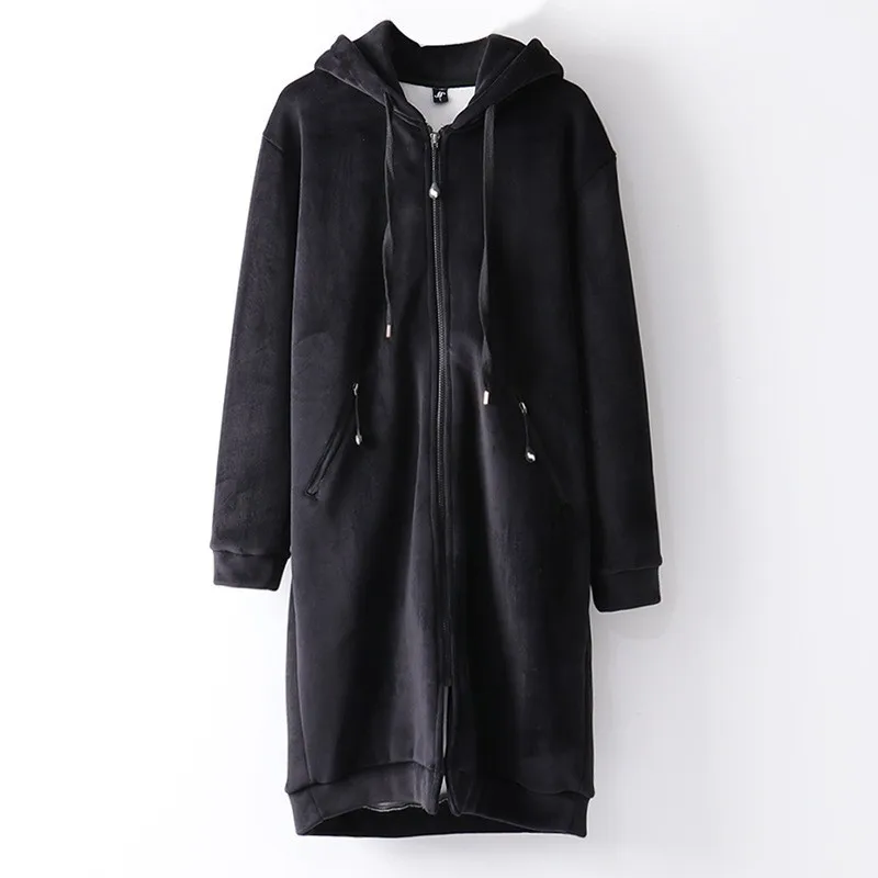 Chaqueta con capucha de terciopelo de largo medio para mujer, cárdigan holgado y versátil, sudadera, Top grueso y cálido para estudiantes, primavera y otoño