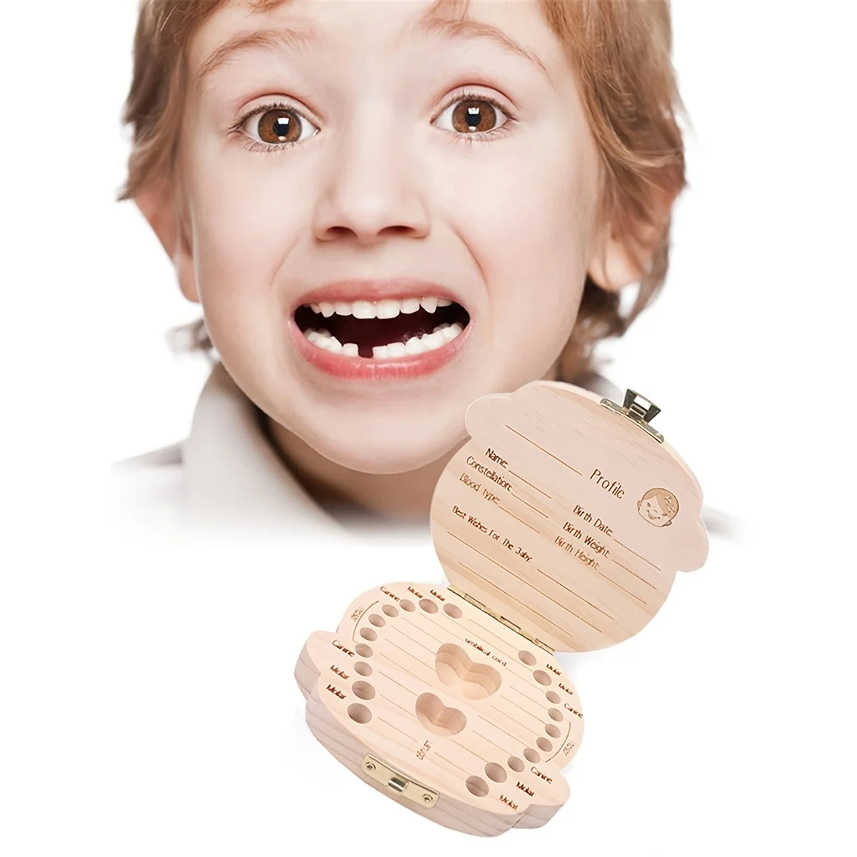 Boîte à dents de bébé en bois, boîte Lanugo en espagnol et anglais, évaluation du stockage des dents des enfants, souvenirs d'enfants, cadeaux d'anniversaire pour garçons et filles