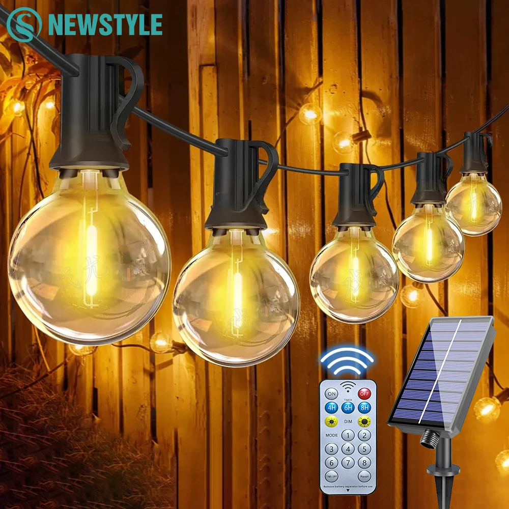 G40 Solar-Lichterkette für den Außenbereich, Terrasse, Fernbedienung, dimmbar, wasserdicht, Solar-USB-Lade-Lichterkette für Garten, Balkon, Dekoration