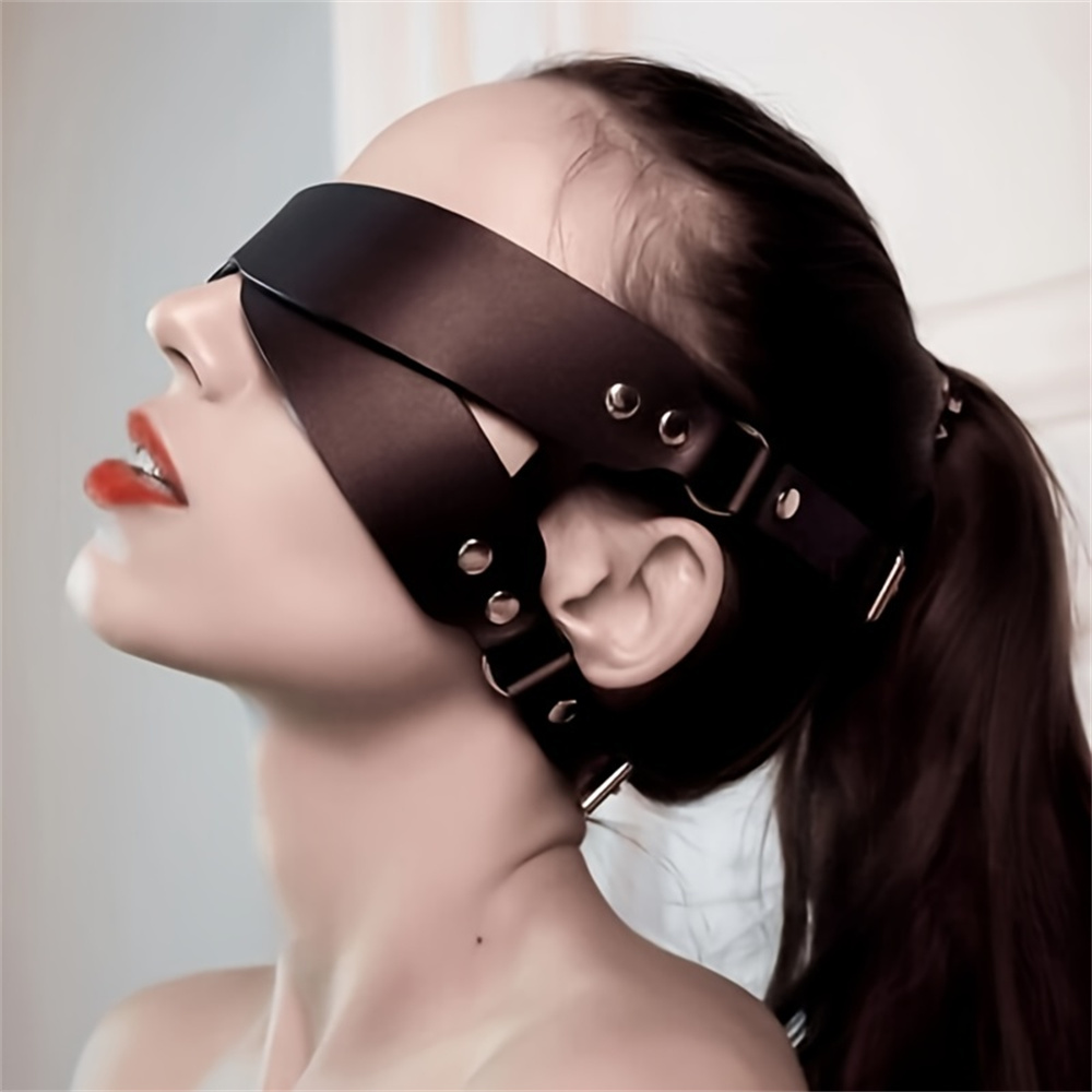 Maschera per benda sexy per bondage, visiera in pelle per costume con borchie per cosplay di Halloween punk, maschera gotica BDSM per feste in maschera