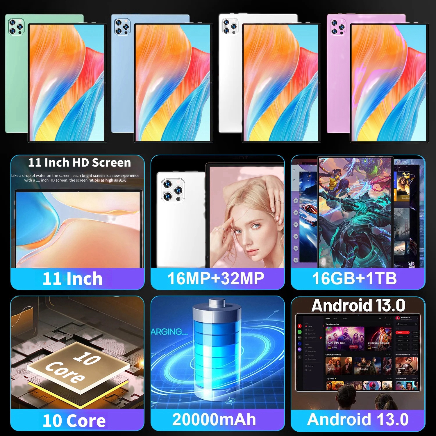 2024 Original XIoamI PAD7 Pro tablette Android14 Snapdragon 888 11 pouces HD 16GB + 1TB 20000mAh 5G double SIM Bluetooth WiFi Tables PC