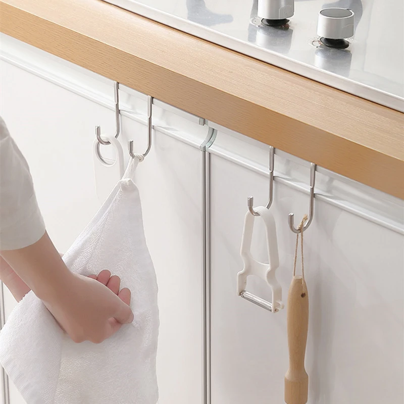 304 ตะขอสแตนเลสเจาะฟรี Double S-Shape Hook ห้องครัวห้องน้ําประตูตู้สีเงินประเภท Coat ผ้าเช็ดตัวแขวน