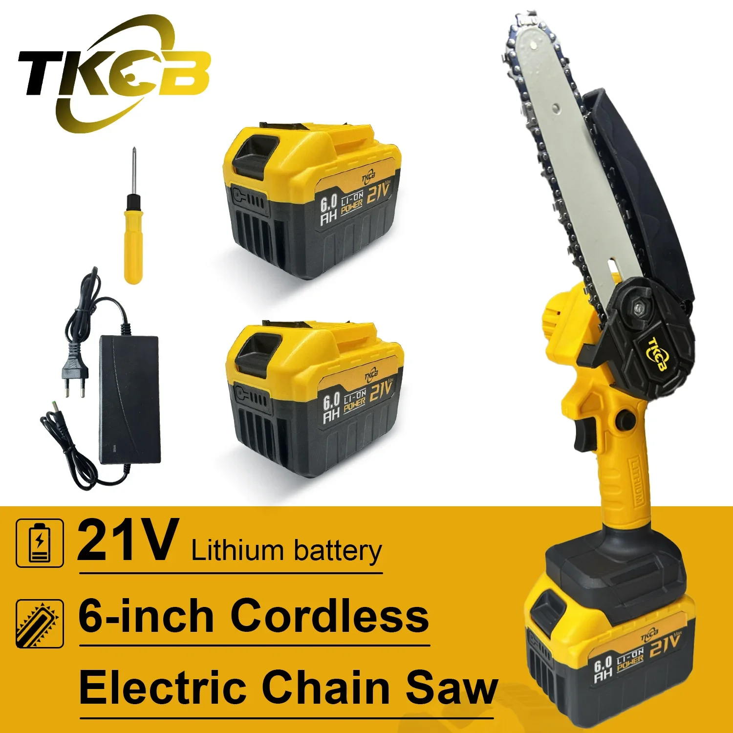 TKCB-Mini Krachtige draadloze elektrische kettingzaag, tuinsnijgereedschap, draagbare snoeizaag, houtbewerkingsgereedschap, 6", 21v