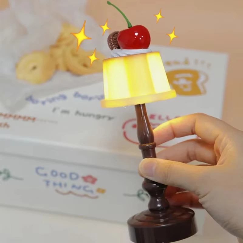 Lampka nocna Retro Pudding, lampka dekoracyjna na biurko, lampa stołowa LED do sypialni z baterią, lampka nocna do spania, odpowiednia na prezent