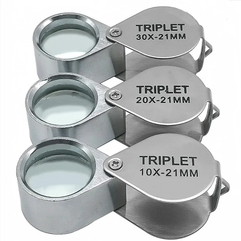 10-30X Pocket Loupe Magnifier Jewelry Magnifying Glass Foldable Diamond  Triplet Jewelers Eye Glass Tool Reading Magnifier