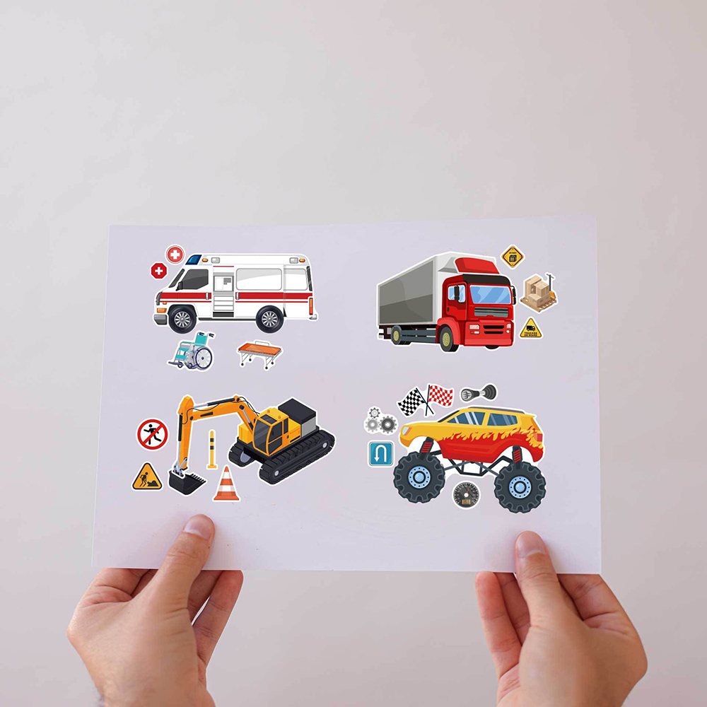 8/16Sheets DIY Engineering Car Puzzle Stickers Make a Face Children Create Your Own Motorcycle Train Truck Jigsaw Game Kids Toy