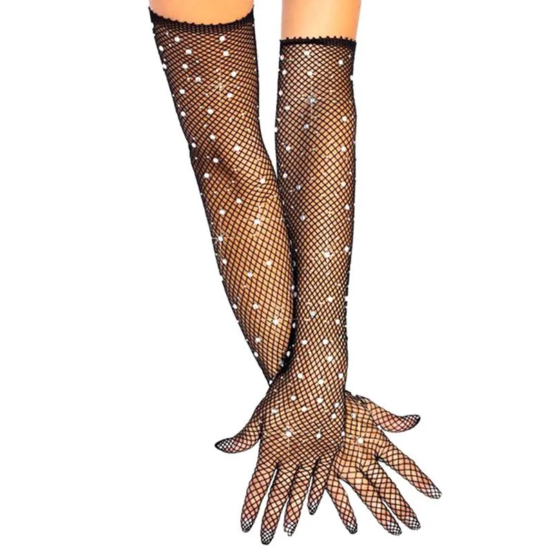 Hochelastisches Diamant-Set, Netzhandschuhe, Realm Hot Sexy Nachtclub-Stil, Hot Diamond Langarm-Set, farbiger Diamant