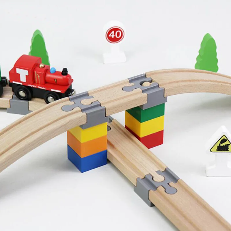 Nuevo 8 Uds adaptador de vía de tren de madera conector de bloque de construcción de riel Compatible con todos los juegos de vías de tren de ferrocarril de madera