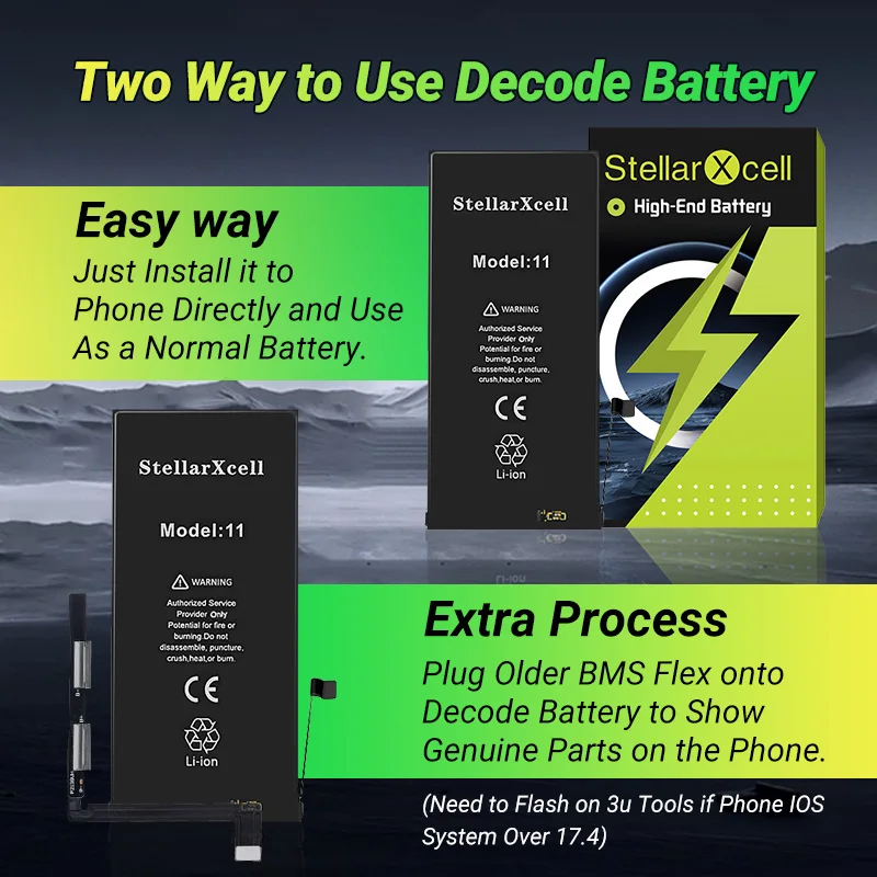 StellarXcell Decode Battery No need spot-weldind for iPhone11proMax 12pro 13promax 14promax 15Promax  BMS board 0 cycles battery