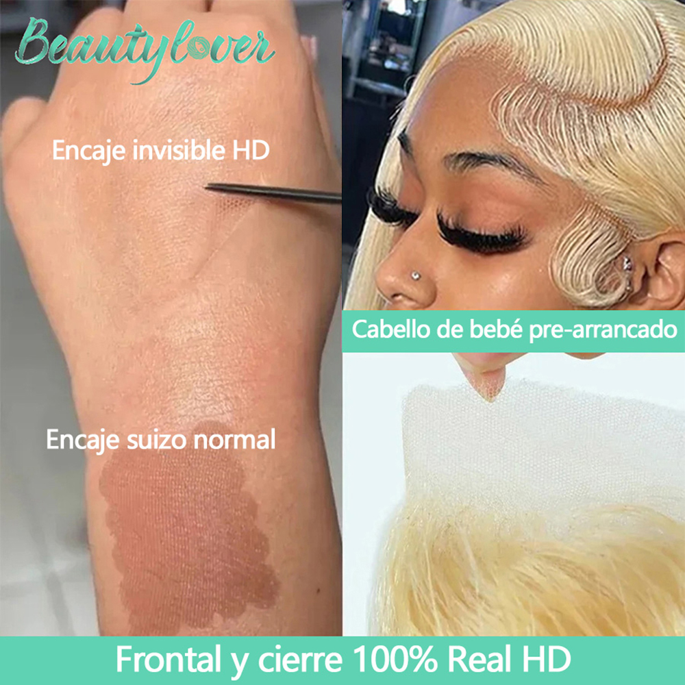 Real HD encaje Rubio 613 13x4 cabello humano encaje Frontal 13x6 HD encaje Frontal 4x4 5x5 HD Cierre de encaje cabello de bebé cabello Remy brasileño