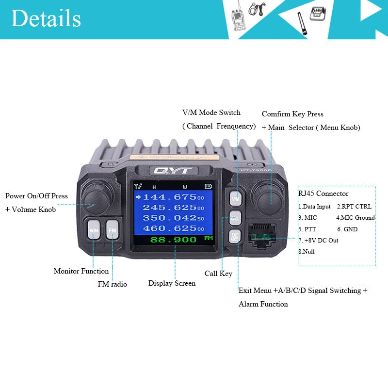 Qyt KT-7900D 25w Quad Band neueste Version Mini-Mobilfunk 136-174/220-260/350-390/400-480MHz kt 7900d Walkie Talkie 10 km