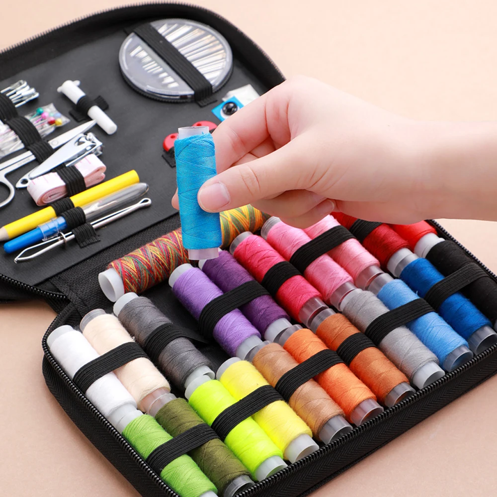 Kit de costura completo con hilos, agujas, tijeras, cinta métrica, botones, portátil, viaje, DIY, bordado, trabajo hecho a mano, conjunto de herramientas de costura