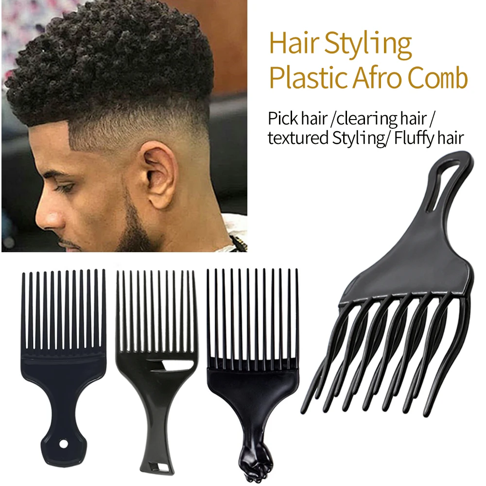 1 pz inserto nero pettine per capelli afro plastica denti larghi raccogliere forchetta per capelli pettine salone professionale stile africano strumento per parrucchieri da uomo