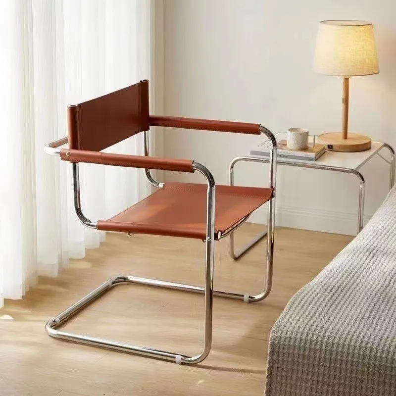 Sillón Vintage para caballeros, silla de comedor de cuero con sillín de acero inoxidable, silla Bauhaus, Chaise Salle A Manger, silla de comedor nueva