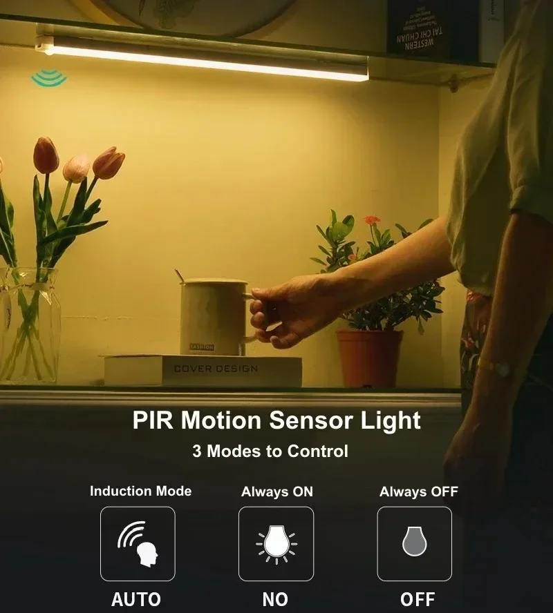 ห้องครัว USB ชาร์จไฟ LED โคมไฟ LED Night Light พร้อม Motion Sensor ตู้สําหรับตู้บ้านและไฟตกแต่งตู้เสื้อผ้า