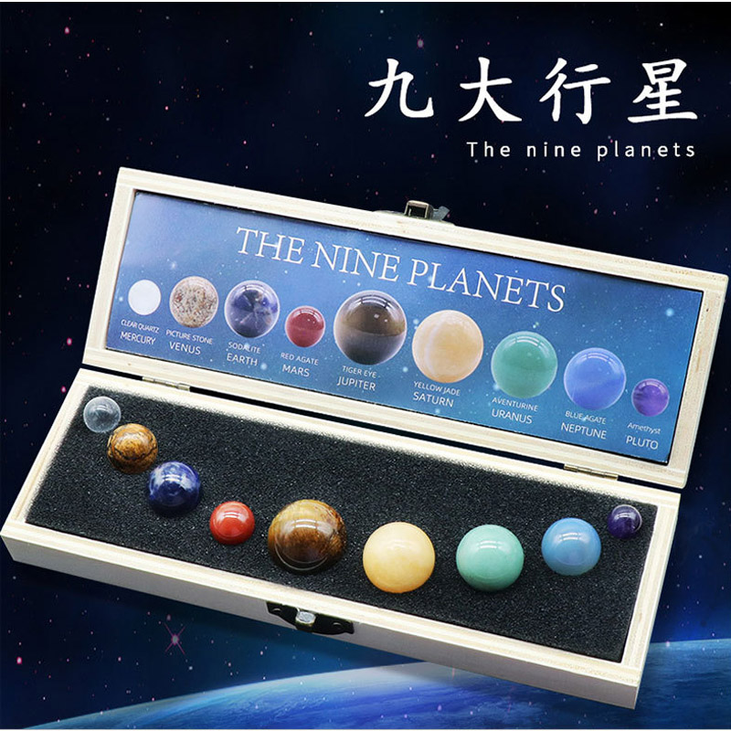 Mode Natürliche Kristall 9 Planeten Ball Solar Sonne System Rock Quarz Stein Healing Reiki Chakra Energie Kugel Galaxy Modell Globus