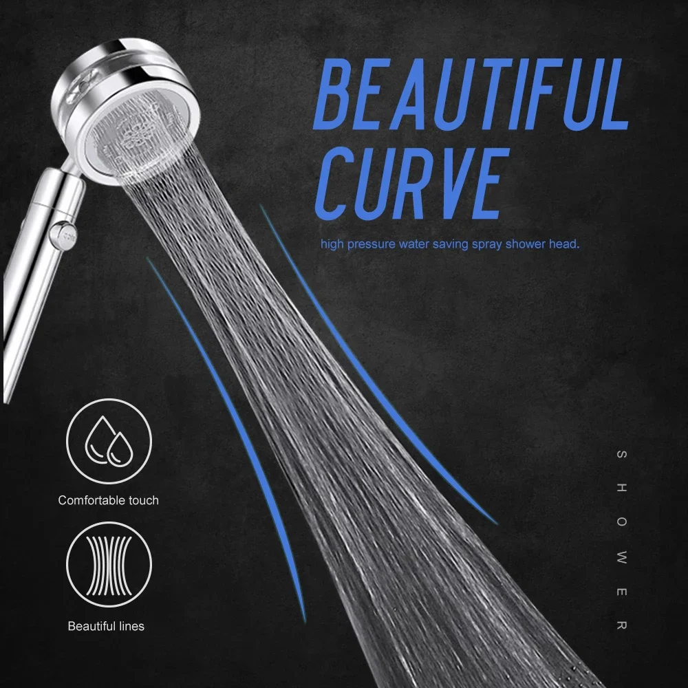 High Pressure Water Saving Handheld Propeller Turbo Vortex Shower Head 360 Degrees Rotating Hydro Jet Shower with PP Filter Hose