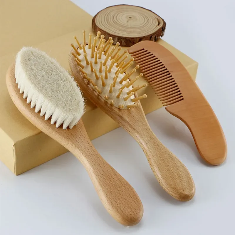 Neugeborenen Baby Holz Pinsel Baby Natürliche Wolle Kamm Neugeborenen Haar Pinsel Infant Kopf Massage Tragbare Bad Pinsel Kamm für Kinder